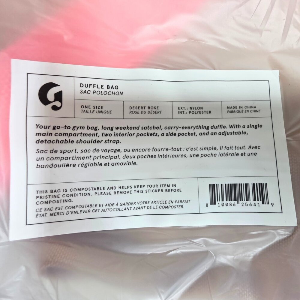 Glossier Duffle Bag Medium 20"x10"x10" Brown Pink Desert Rose Zip Strap Canvas - Picture 5 of 6